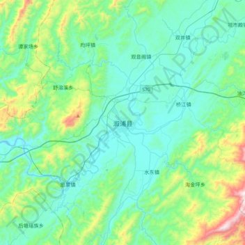 Topografische Karte 溆浦县, Höhe, Relief