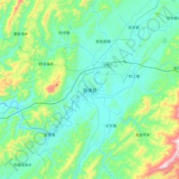 Topografische Karte 溆浦县, Höhe, Relief