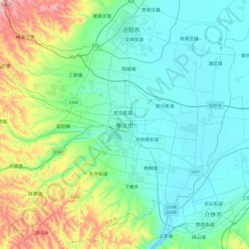 Topografische Karte 孝义市, Höhe, Relief