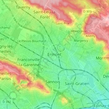 Topografische Karte Ermont, Höhe, Relief