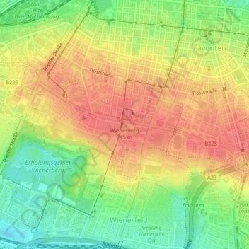Topografische Karte Wienerberg, Höhe, Relief