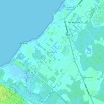 Topografische Karte Penn Beach, Höhe, Relief