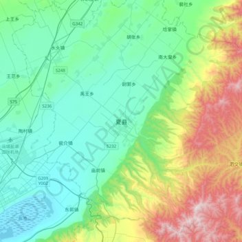 Topografische Karte 夏县, Höhe, Relief
