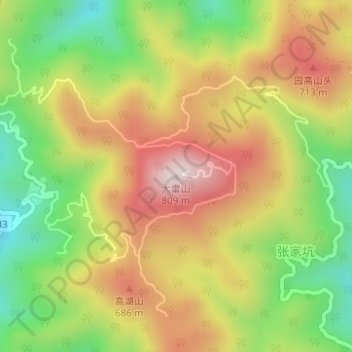 Topografische Karte 大雷山, Höhe, Relief