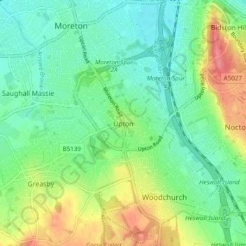 Topografische Karte Upton, Höhe, Relief