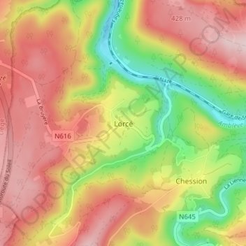 Topografische Karte Lorcé, Höhe, Relief