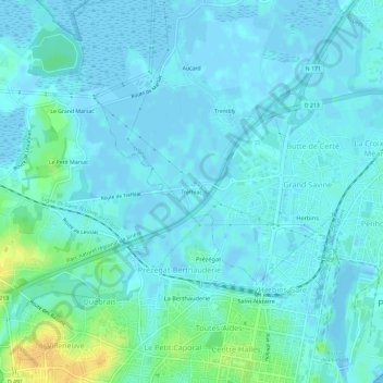 Topografische Karte Trefféac, Höhe, Relief