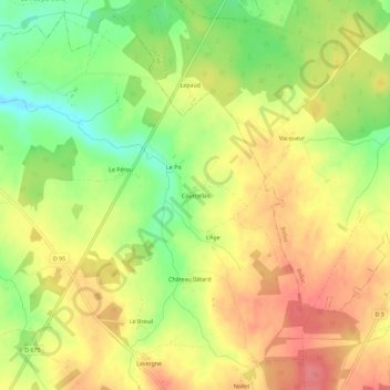 Topografische Karte Courcellas, Höhe, Relief