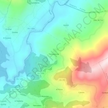 Topografische Karte Farnadeiros, Höhe, Relief