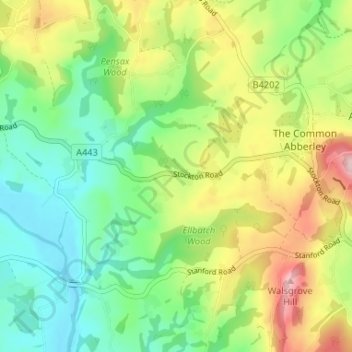 Topografische Karte Elms Green, Höhe, Relief
