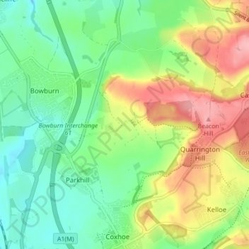 Topografische Karte Old Quarrington, Höhe, Relief