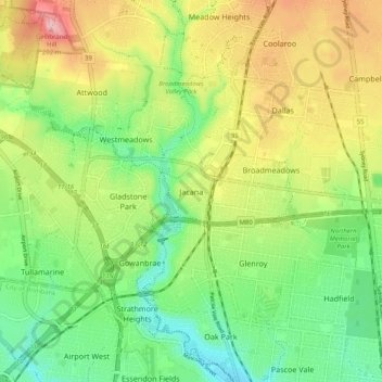 Topografische Karte Jacana, Höhe, Relief