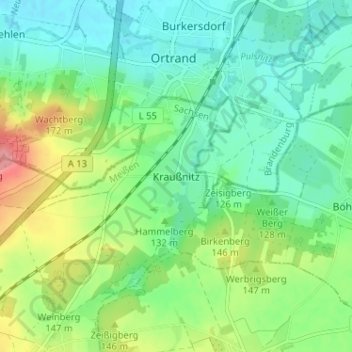 Topografische Karte Kraußnitz, Höhe, Relief