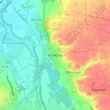 Topografische Karte Körrenzig, Höhe, Relief