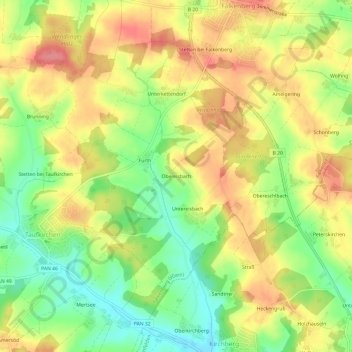 Topografische Karte Obereisbach, Höhe, Relief