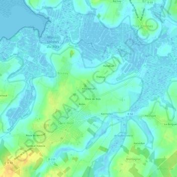 Topografische Karte Kercadoué, Höhe, Relief