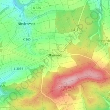 Topografische Karte Oberwetz, Höhe, Relief