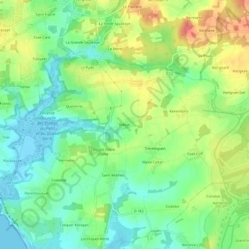 Topografische Karte Précar, Höhe, Relief