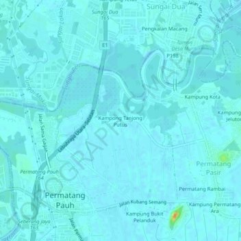 Topografische Karte Kampong Tanjong Putus, Höhe, Relief