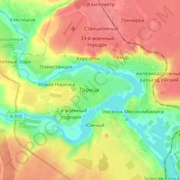 Topografische Karte Троицк, Höhe, Relief