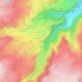 Topografische Karte Combes, Höhe, Relief