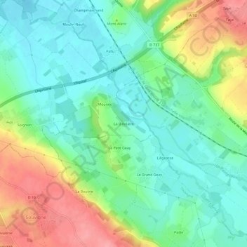 Topografische Karte La Bidolière, Höhe, Relief