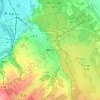 Topografische Karte Drove, Höhe, Relief