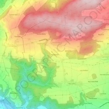 Topografische Karte Bergweid, Höhe, Relief