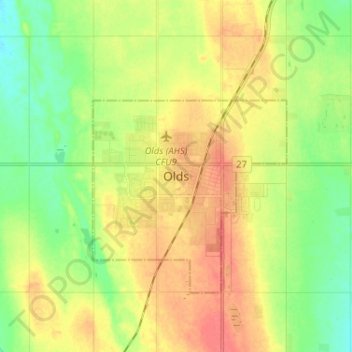 Topografische Karte Olds, Höhe, Relief