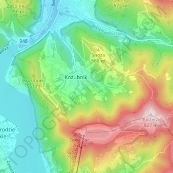 Topografische Karte Tlałkowo, Höhe, Relief