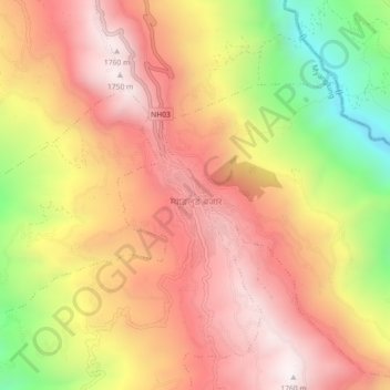 Topografische Karte Loktantrik Chok, Höhe, Relief
