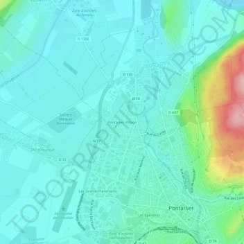 Topografische Karte Pontarlier-Village, Höhe, Relief