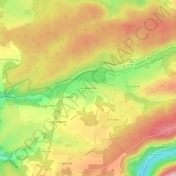 Topografische Karte Les Boulottes, Höhe, Relief