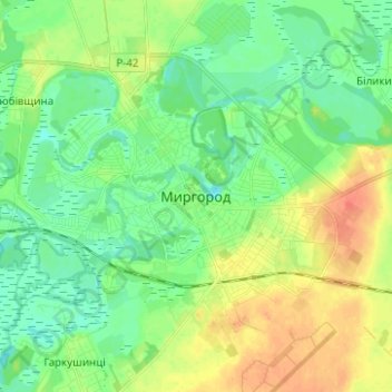 Topografische Karte Myrhorod, Höhe, Relief