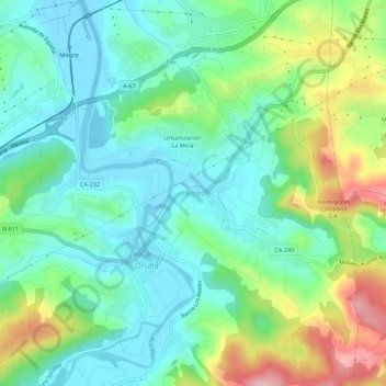 Topografische Karte Arce, Höhe, Relief