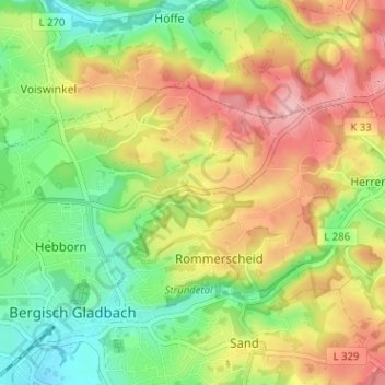 Topografische Karte Grube, Höhe, Relief