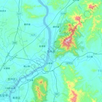 Topografische Karte 吉水县, Höhe, Relief