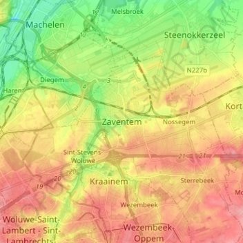 Topografische Karte Zaventem, Höhe, Relief