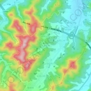 Topografische Karte 余元坞村, Höhe, Relief