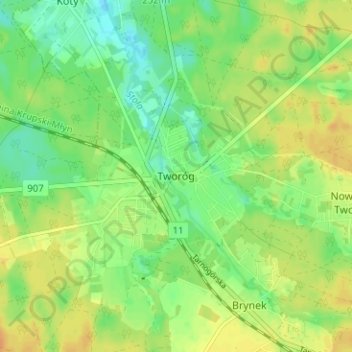 Topografische Karte Tworog, Höhe, Relief