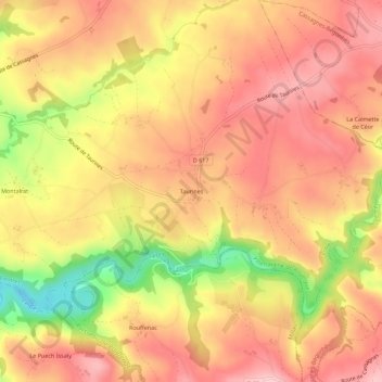 Topografische Karte Taurines, Höhe, Relief