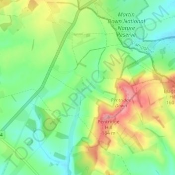 Topografische Karte Pentridge, Höhe, Relief