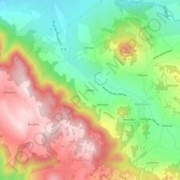 Topografische Karte Sonnac, Höhe, Relief