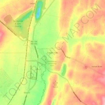 Topografische Karte Copper Oaks, Höhe, Relief