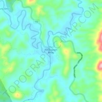 Topografische Karte Kebangsaan Betau, Höhe, Relief