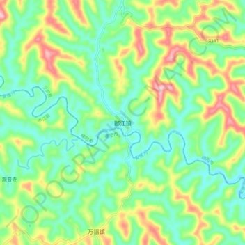 Topografische Karte 郪江镇, Höhe, Relief