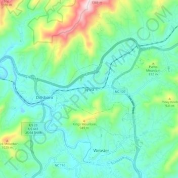 Topografische Karte Sylva, Höhe, Relief