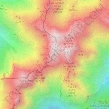 Topografische Karte Morra de Lechugales, Höhe, Relief