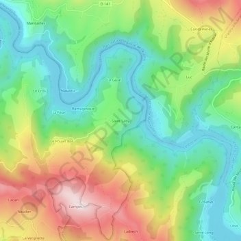 Topografische Karte Saint Saby, Höhe, Relief