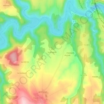 Topografische Karte La Brugère, Höhe, Relief